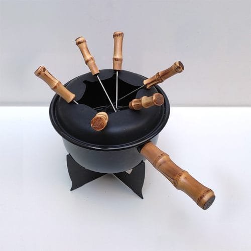 conjunto para fondue com cabo de bambu