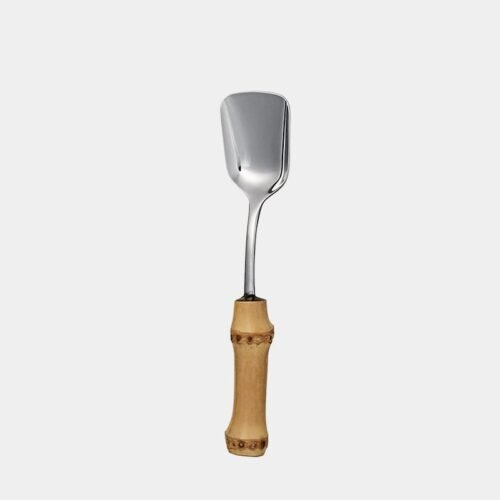 Colher de açúcar  de inox prateado da Tramontina com cabo de bambu natural marrom queimado