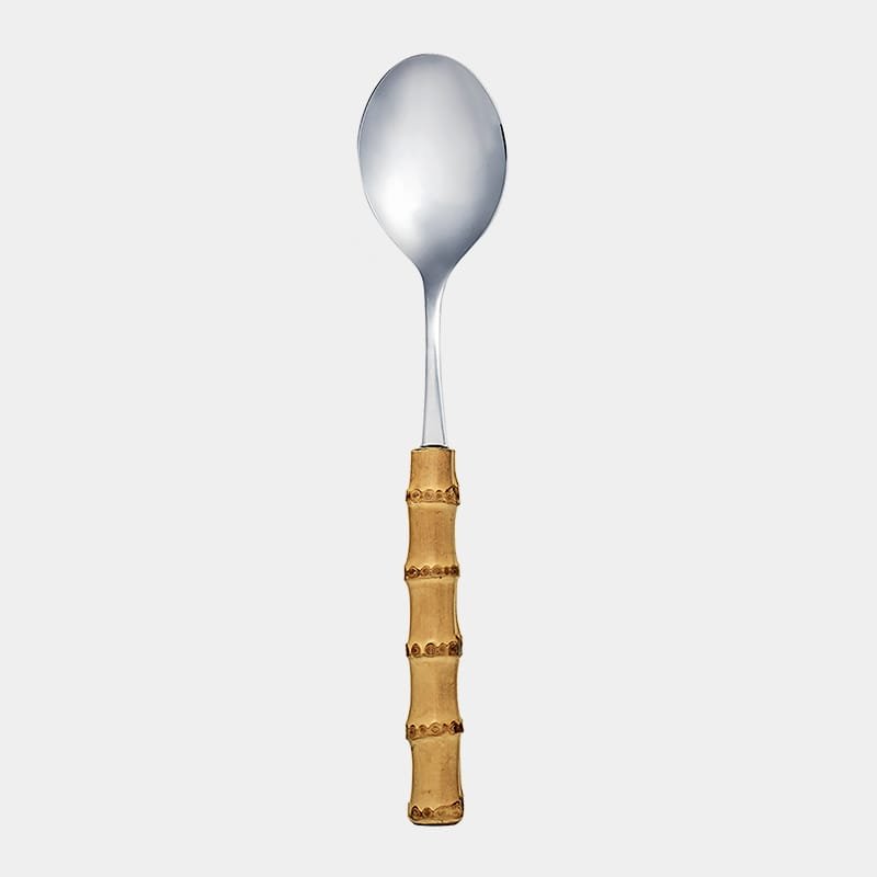 Colher de arroz de inox prateada da Tramontina com cabo de bambu natural marrom queimado|Colher para servir arroz