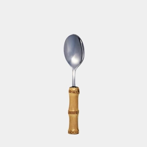 Colher de café de inox prateado da Tramontina com cabo de bambu natural marrom queimado|colgerzinha para café|Colher para café