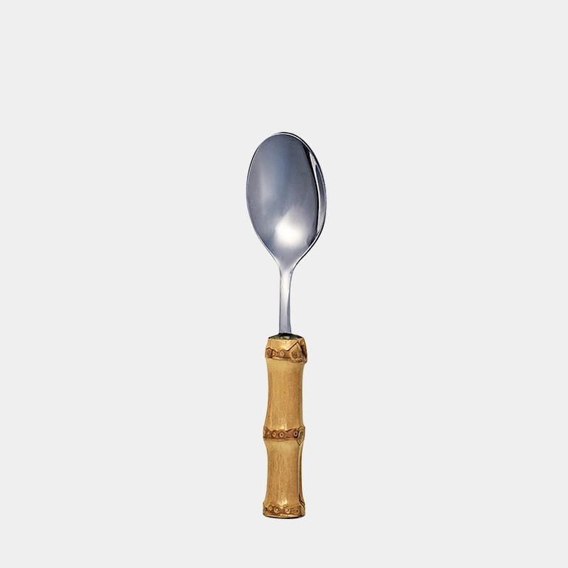 Colher de café de inox prateado da Tramontina com cabo de bambu natural marrom queimado|colgerzinha para café|Colher para café