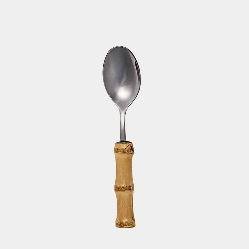 Colher de chá de inox prateado da Tramontina com cabo de bambu natural marrom queimado|colher para cha