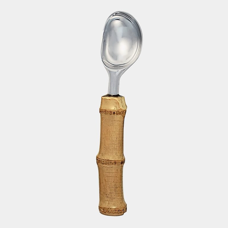 Concha para sorvete de inox prateado da Tramontina com cabo de bambu natural marrom queimado|colher para servir sorvete