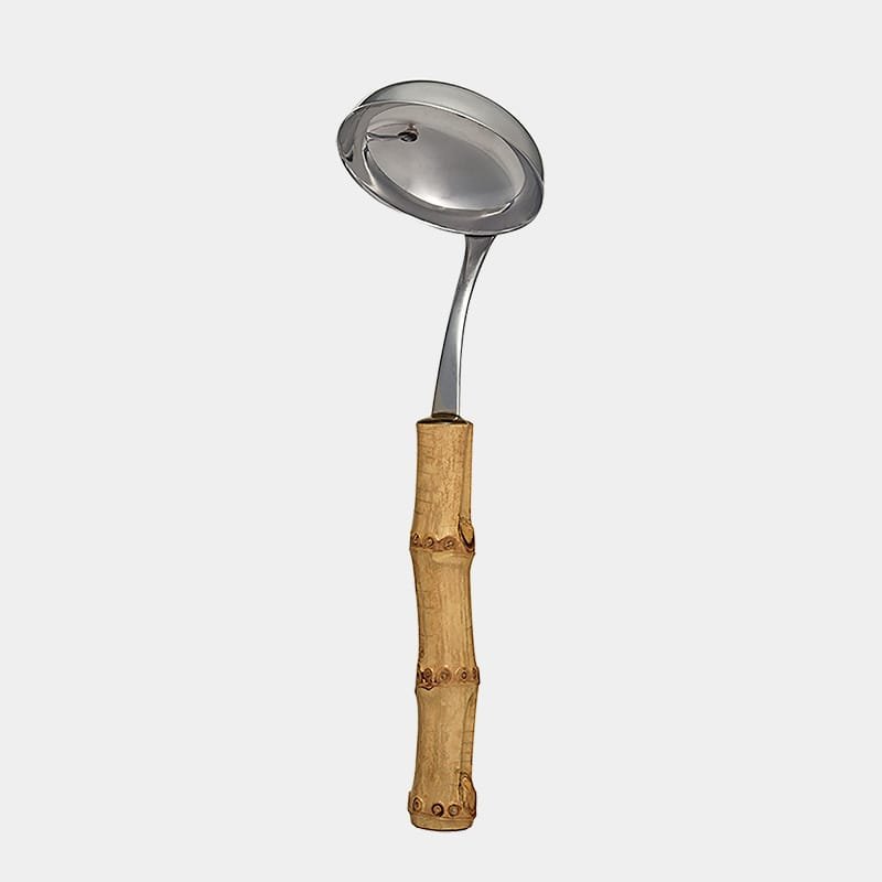 Concha feijão de inox prateada da Tramontina com cabo de bambu natural marrom queimado|Concha para feijão