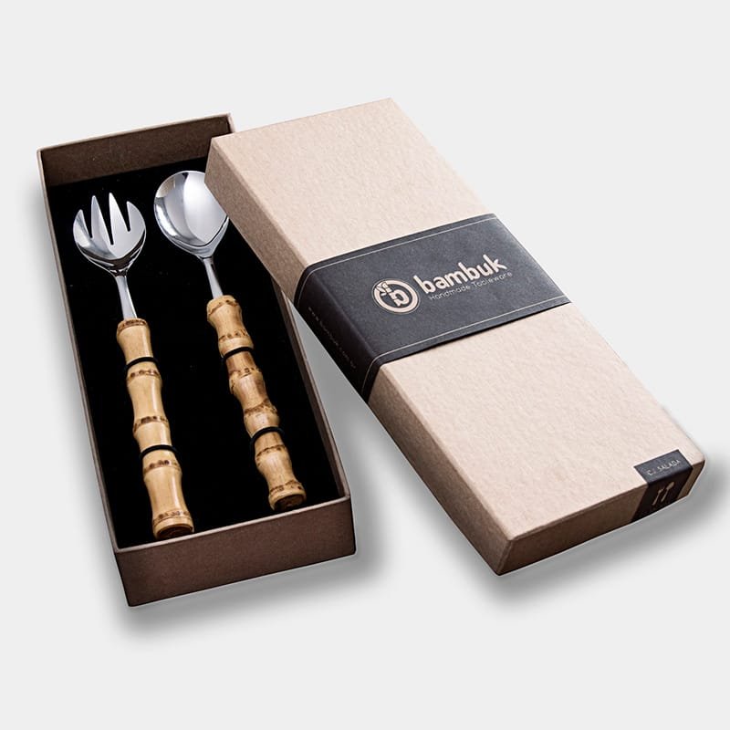Conjunto salada com cabo de bambu|Conjunto para salada|conjunto para servir salada|conjuno para servir salada