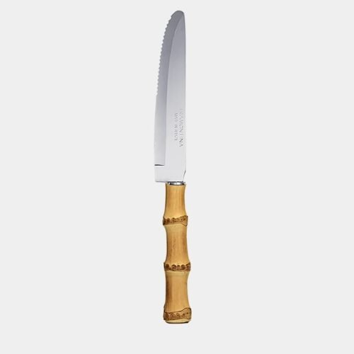 Faca de mesa tipo jumbo com cabo de bambu natural|faca jumbo para churrasco com cabo de bambu natural