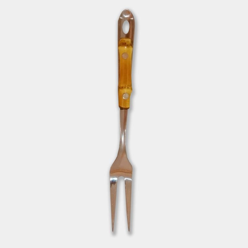 Garfo trinchante revestido com bambu natural marrom